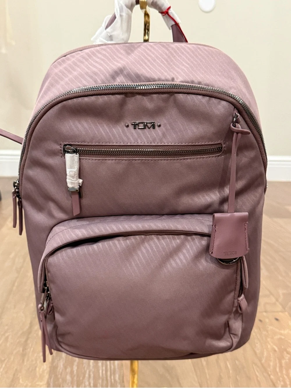 Tumi Harriet Backpack in Mauve Pink Fits 13” Laptop Leather Handle Gunpowder